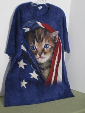 The Mountain Blue Tie-Dye Patriotic Kitten Graphic Tee Shirt, Size Unisex XL